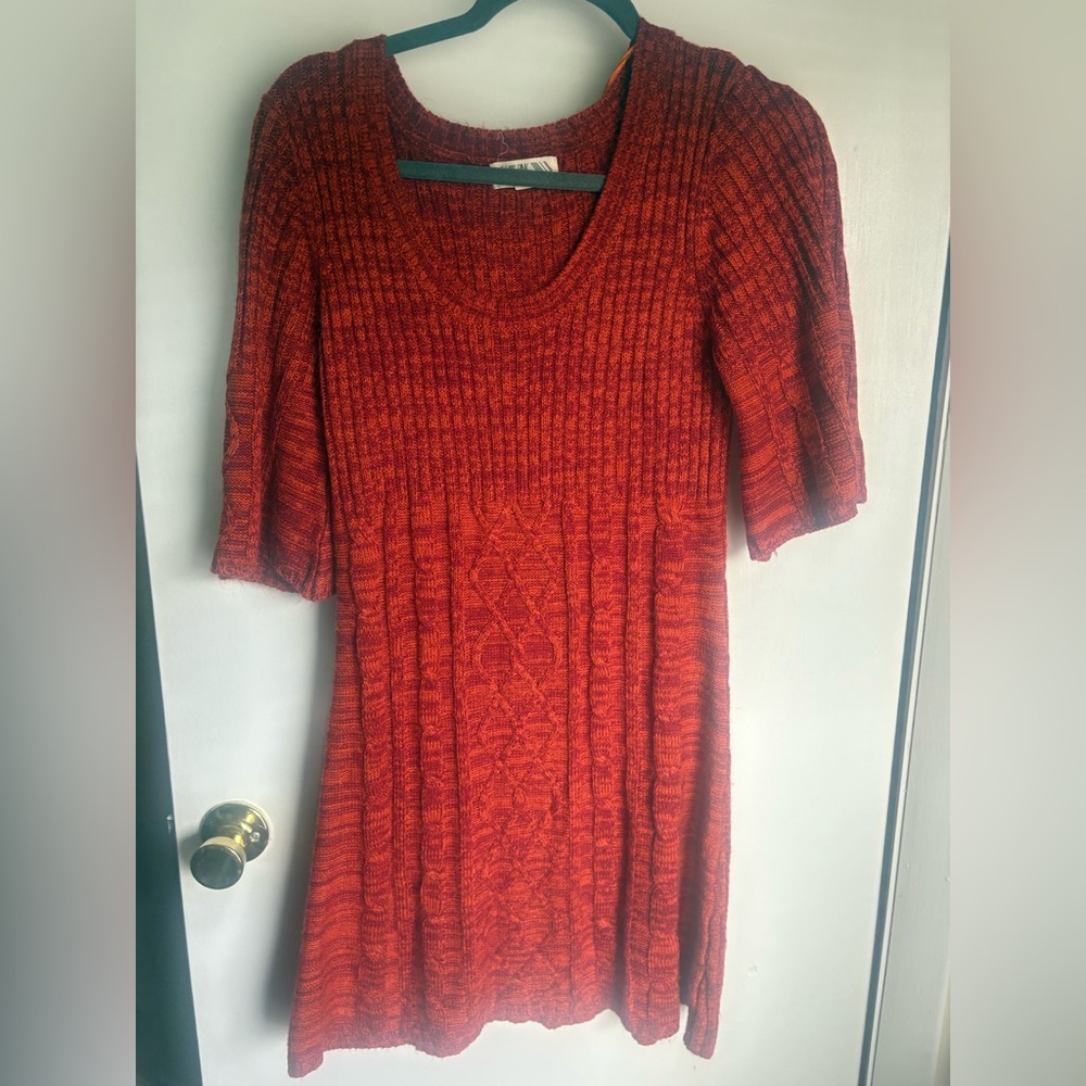 Pink Rose Vibrant Red-Orange Knit Sweater Dress